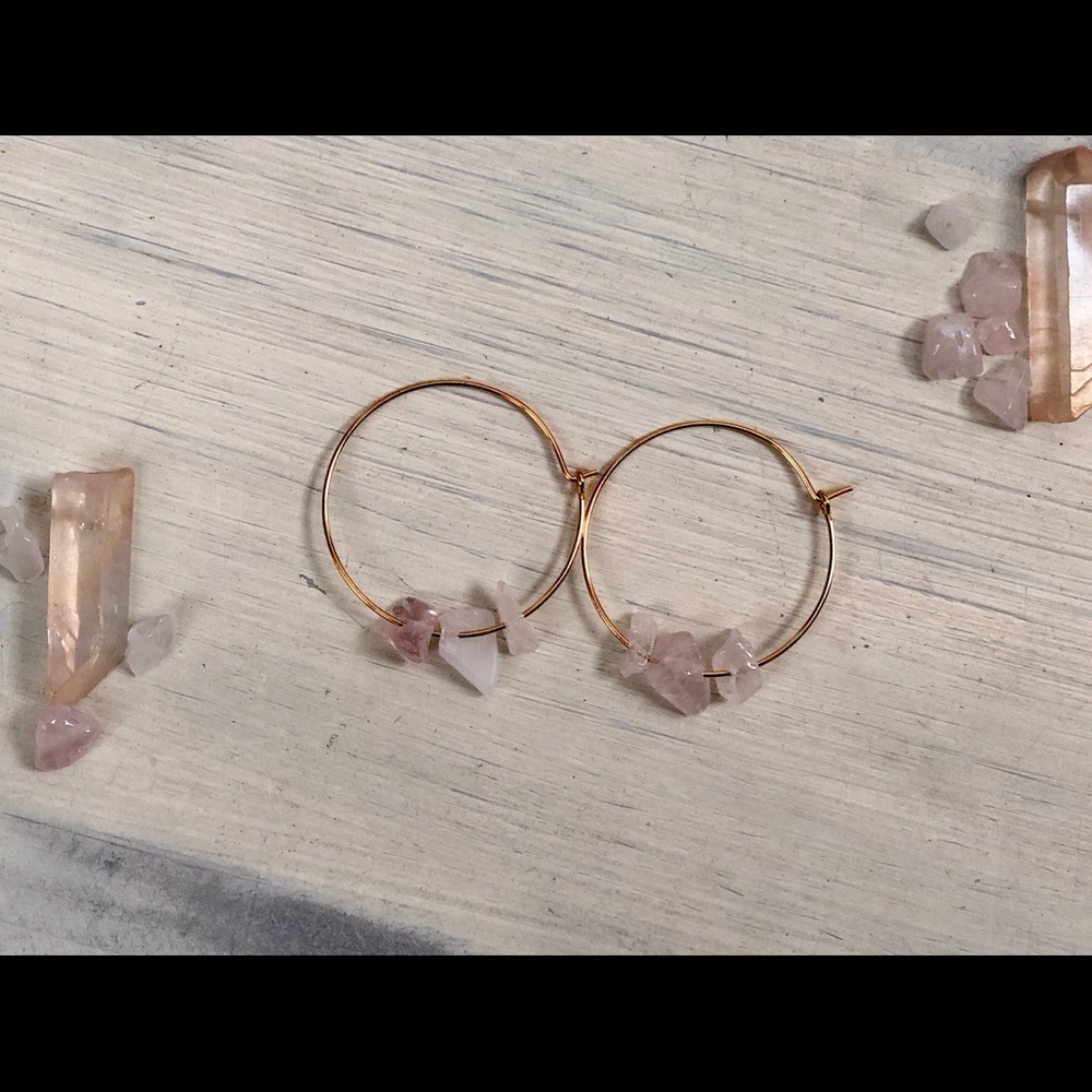 Handmade rose quartz hoops